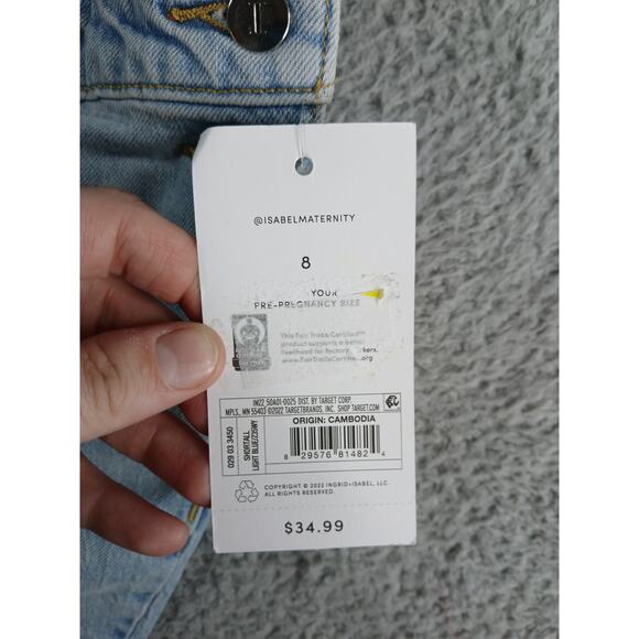Isabel Maternity Overalls Womens 8 Blue Denim Shorts Bib Shortall Pregnancy NWT - Picture 3 of 12